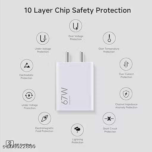 67Watt Ultra Fast Type-C Charger Adapter Like Mobile Charger | Qualcomm QC 3.0 Quick Charger with 1 Meter Type C...
