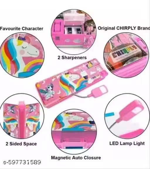 Unicorn Pencil Box I Cute Stylish Geometry Magnetic Lock Closure Box LED Torch Light lamp, Pen & Pencil I Unicorn Theme Stationary Organizer School Stationary for Girls, Boys Kids (Unicorn)