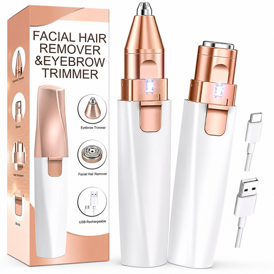 Home Flair Facial Hair Remover For Women, 2 In 1 Rechargeable Eyebrow Trimmer & Face Hair Remover For Women With Led Light - Electric Hair Trimmer For Women Face & Body, White