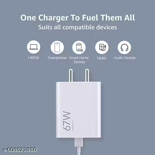 67Watt Ultra Fast Type-C Charger Adapter Like Mobile Charger | Qualcomm QC 3.0 Quick Charger with 1 Meter Type C...
