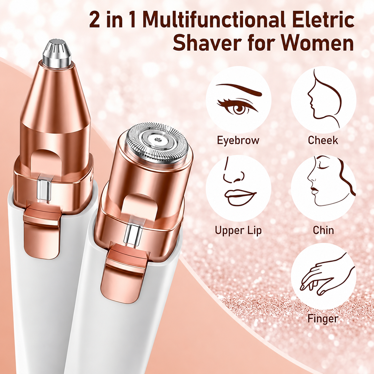 Home Flair Facial Hair Remover For Women, 2 In 1 Rechargeable Eyebrow Trimmer & Face Hair Remover For Women With Led Light - Electric Hair Trimmer For Women Face & Body, White