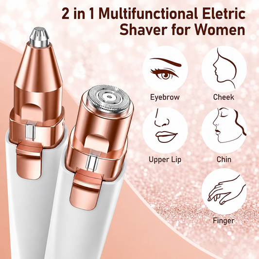 Home Flair Facial Hair Remover For Women, 2 In 1 Rechargeable Eyebrow Trimmer & Face Hair Remover For Women With Led Light - Electric Hair Trimmer For Women Face & Body, White