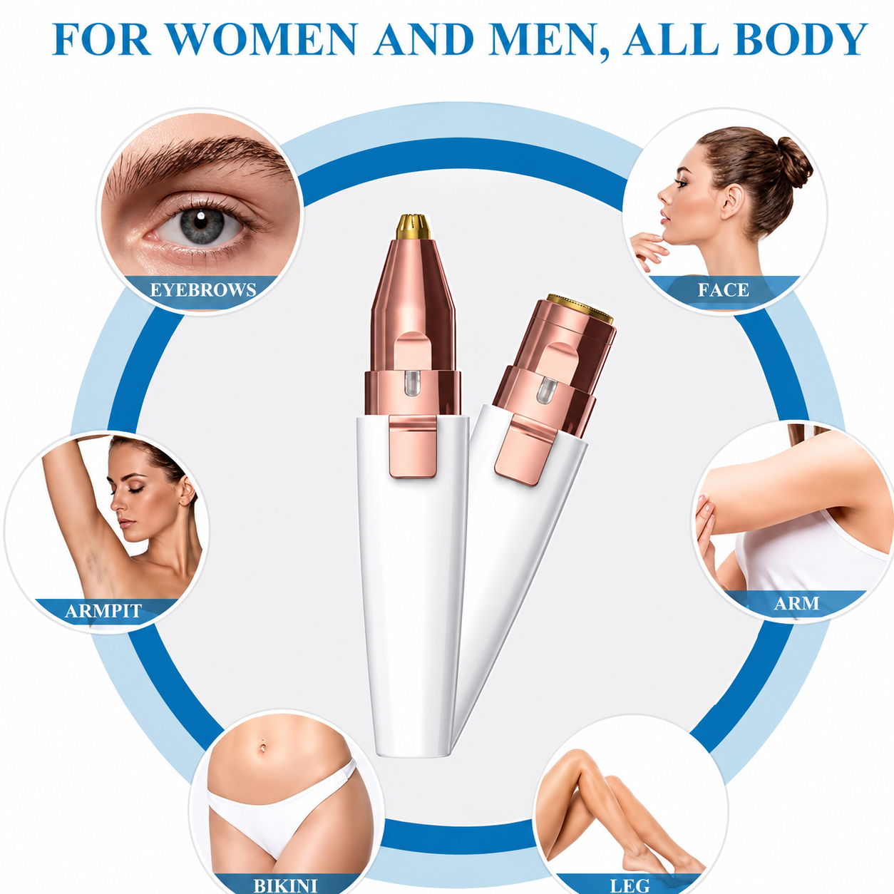 Home Flair Facial Hair Remover For Women, 2 In 1 Rechargeable Eyebrow Trimmer & Face Hair Remover For Women With Led Light - Electric Hair Trimmer For Women Face & Body, White