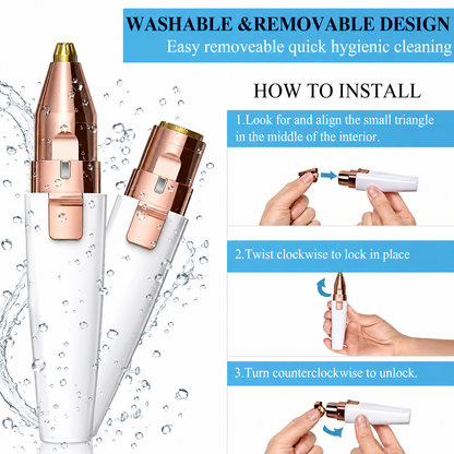 Home Flair Facial Hair Remover For Women, 2 In 1 Rechargeable Eyebrow Trimmer & Face Hair Remover For Women With Led Light - Electric Hair Trimmer For Women Face & Body, White