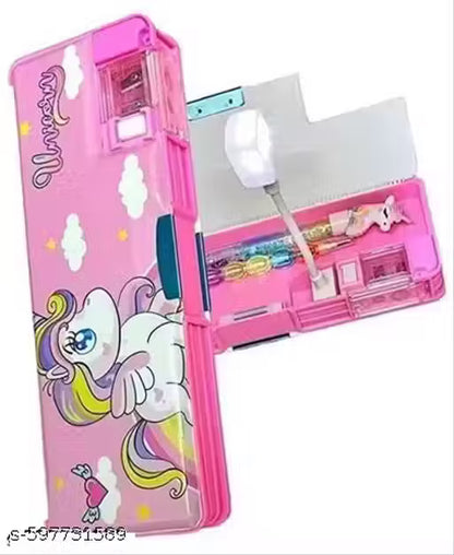 Unicorn Pencil Box I Cute Stylish Geometry Magnetic Lock Closure Box LED Torch Light lamp, Pen & Pencil I Unicorn Theme Stationary Organizer School Stationary for Girls, Boys Kids (Unicorn)