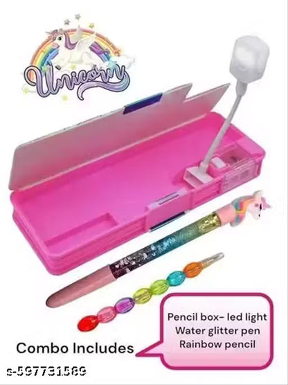 Unicorn Pencil Box I Cute Stylish Geometry Magnetic Lock Closure Box LED Torch Light lamp, Pen & Pencil I Unicorn Theme Stationary Organizer School Stationary for Girls, Boys Kids (Unicorn)